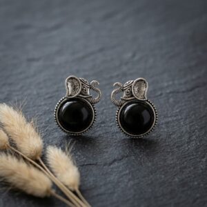 Oxidised Elephant Stud Earrings with Stone for Women