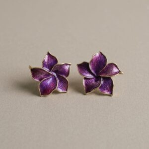 Korean Style Five Petal Flower Enamel Stud Earrings with Gold-Tone Outline for Women
