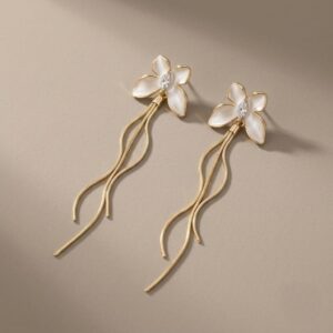 Korean Style White Flower Long Tassel Earrings for Women