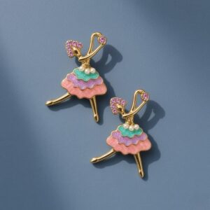 Korean Style Ballerina Stud Earrings with Pastel Ruffle Skirt and Pearl Detail for Women
