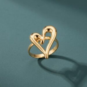 Gold-Tone Open Heart Ring with Smooth Ribbon Design for Women