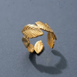 Gold-Tone Open Leaf Wrap Ring with Textured Leaves for Women