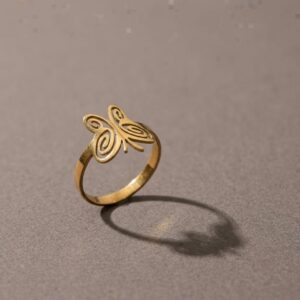 Gold-Tone Openwork Butterfly Ring with Spiral Wings for Women