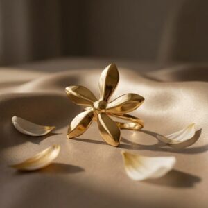Gold-Tone Statement Flower Ring with Smooth Pointed Petals for Women