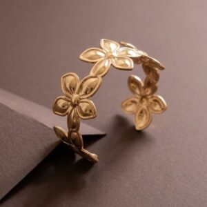 Gold-Tone Open Flower Cuff Bracelet with Smooth Glossy Petals for Women